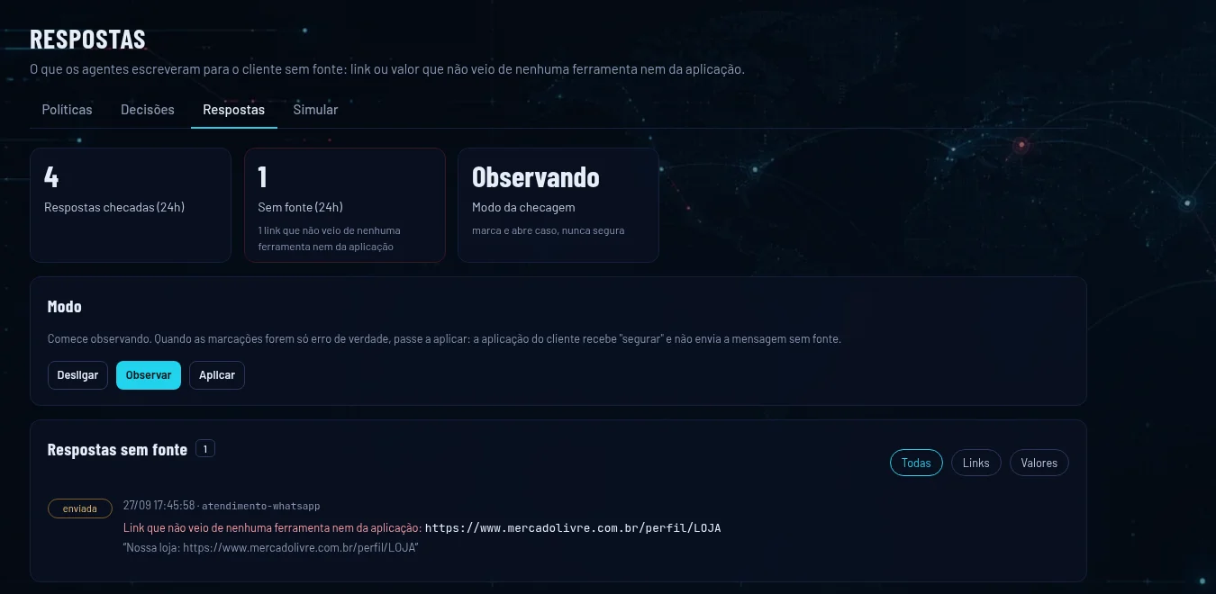 Tela de Respostas da SemantiqWall mostrando um link enviado ao cliente que não veio de nenhuma ferramenta